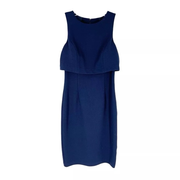 Trina Turk Sheath Dress Womens Size 0 Navy Bodice Overlay Keyhole Stretch - Picture 1 of 10